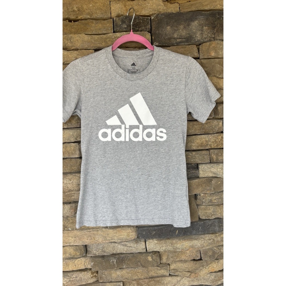 adidas Women's Gray Logo Jersey T-Shirt Crew Neck Short Sleeve‎ Size Xs